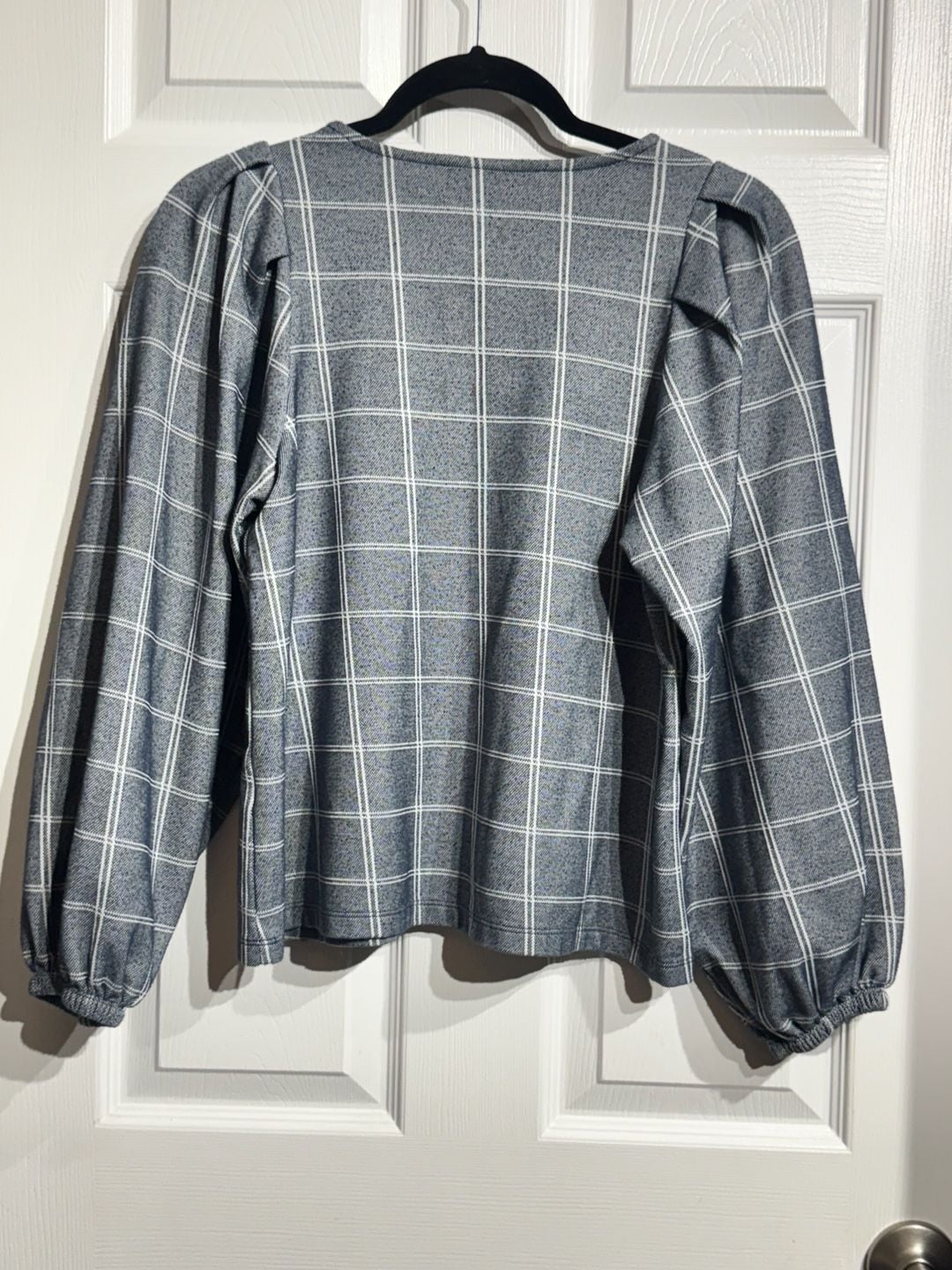 Banana Republic Plaid Puff Sleeve Top Size S Blue White 3