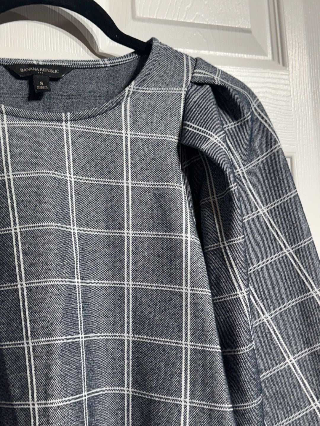 Banana Republic Plaid Puff Sleeve Top Size S Blue White 10