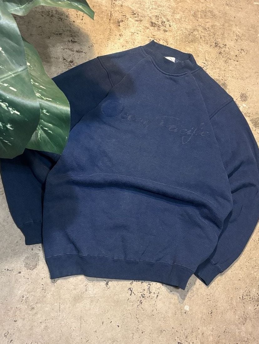 Ocean Pacific Sweatshirt Size Small Navy Blue Mock Neck Vintage OP 2