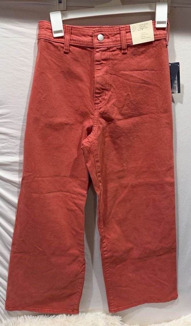 Old Navy High-Rise Sailor Wide Leg Jeans Size 2 Reg Coral 2