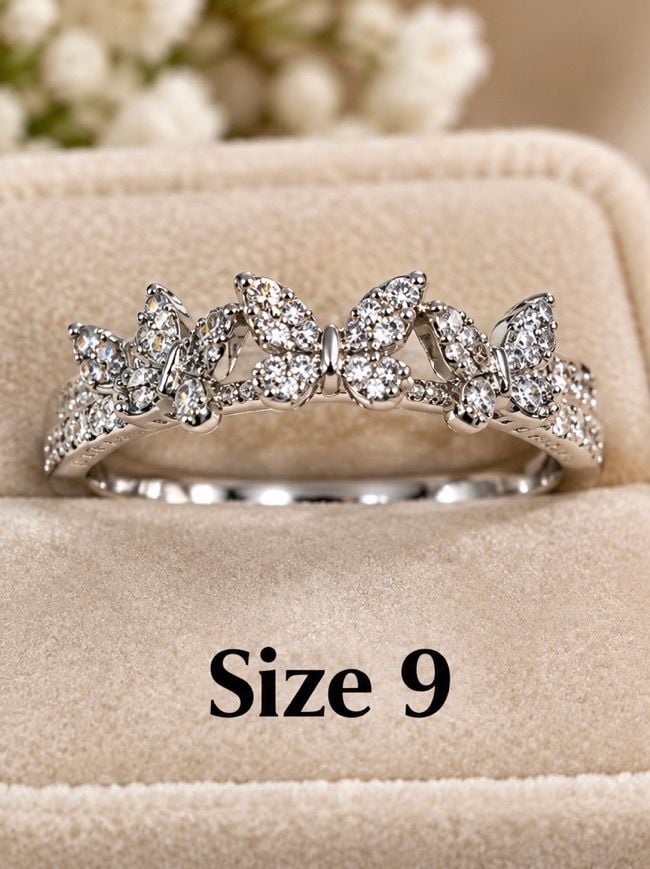 Origami Owl Butterfly Pave Crystal Ring Size 9 Silver Tone 2