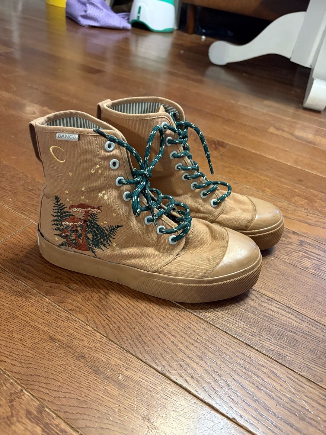 Bangs High Top Sneakers Brown Mushroom Embroidered Shoes 2