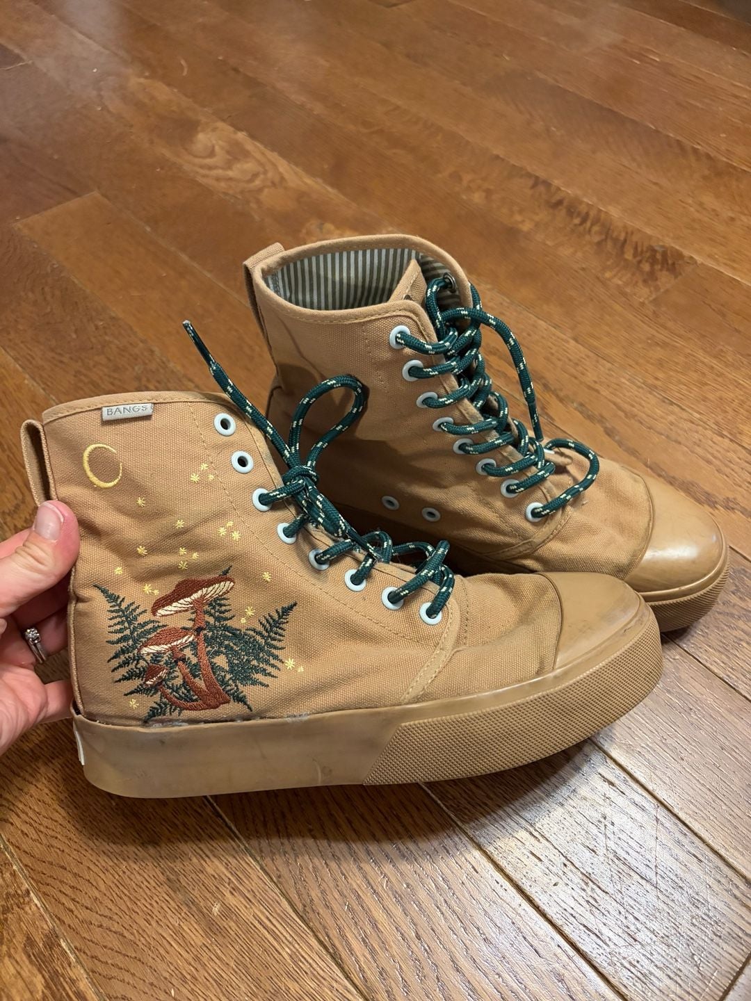 Bangs High Top Sneakers Brown Mushroom Embroidered Shoes 3