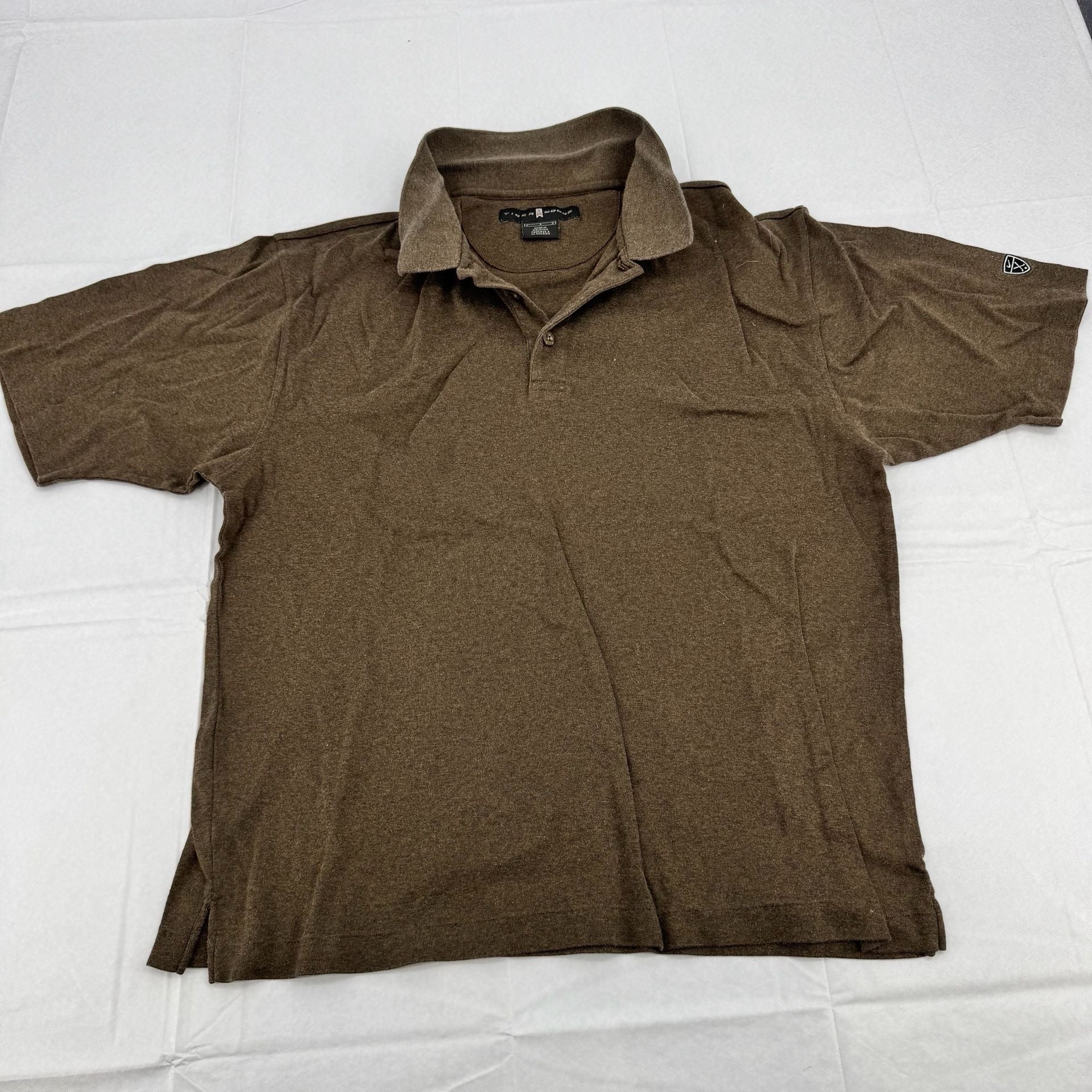 Tiger Woods Nike Golf Polo Shirt Size L Brown Short Sleeve TW Shield 2