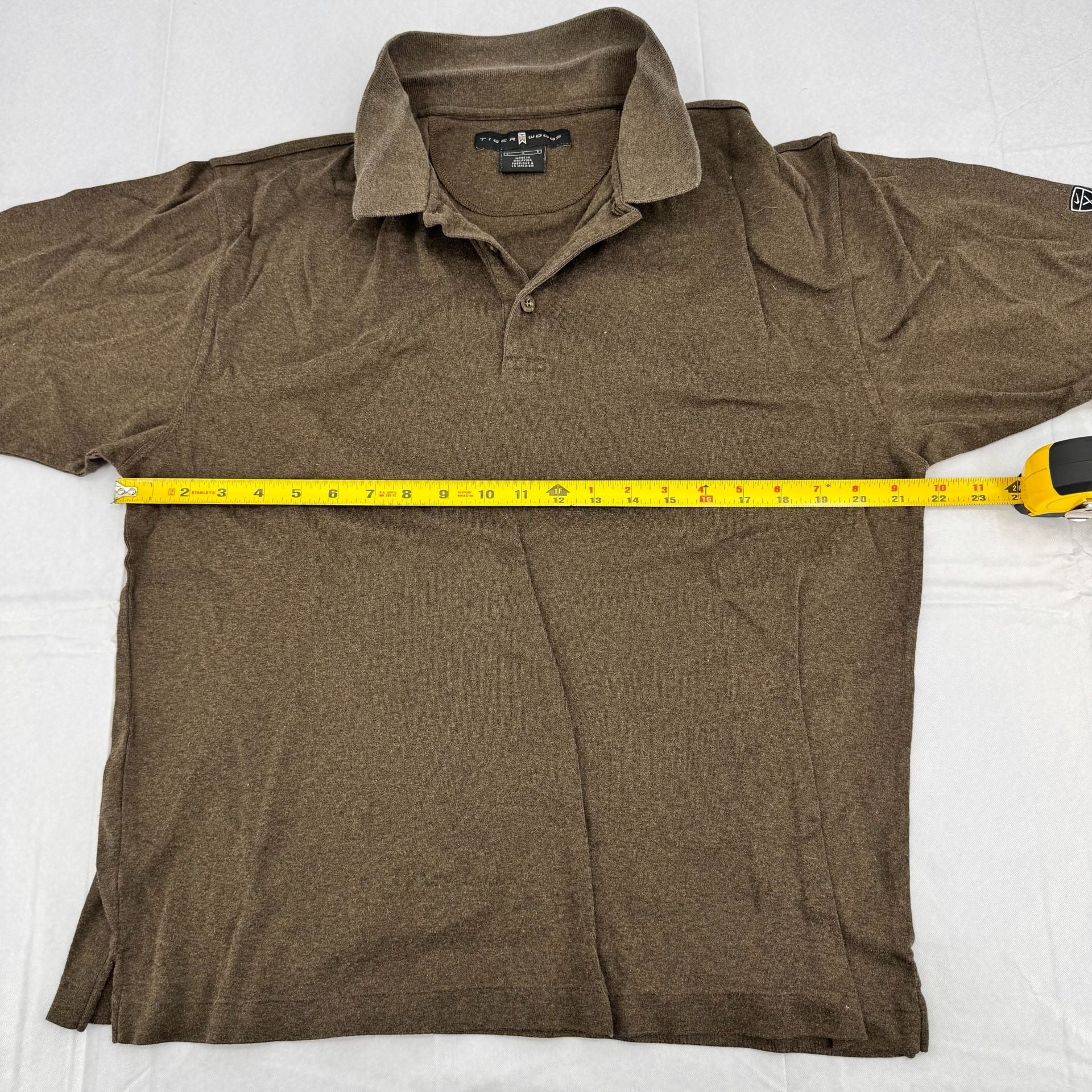 Tiger Woods Nike Golf Polo Shirt Size L Brown Short Sleeve TW Shield 5