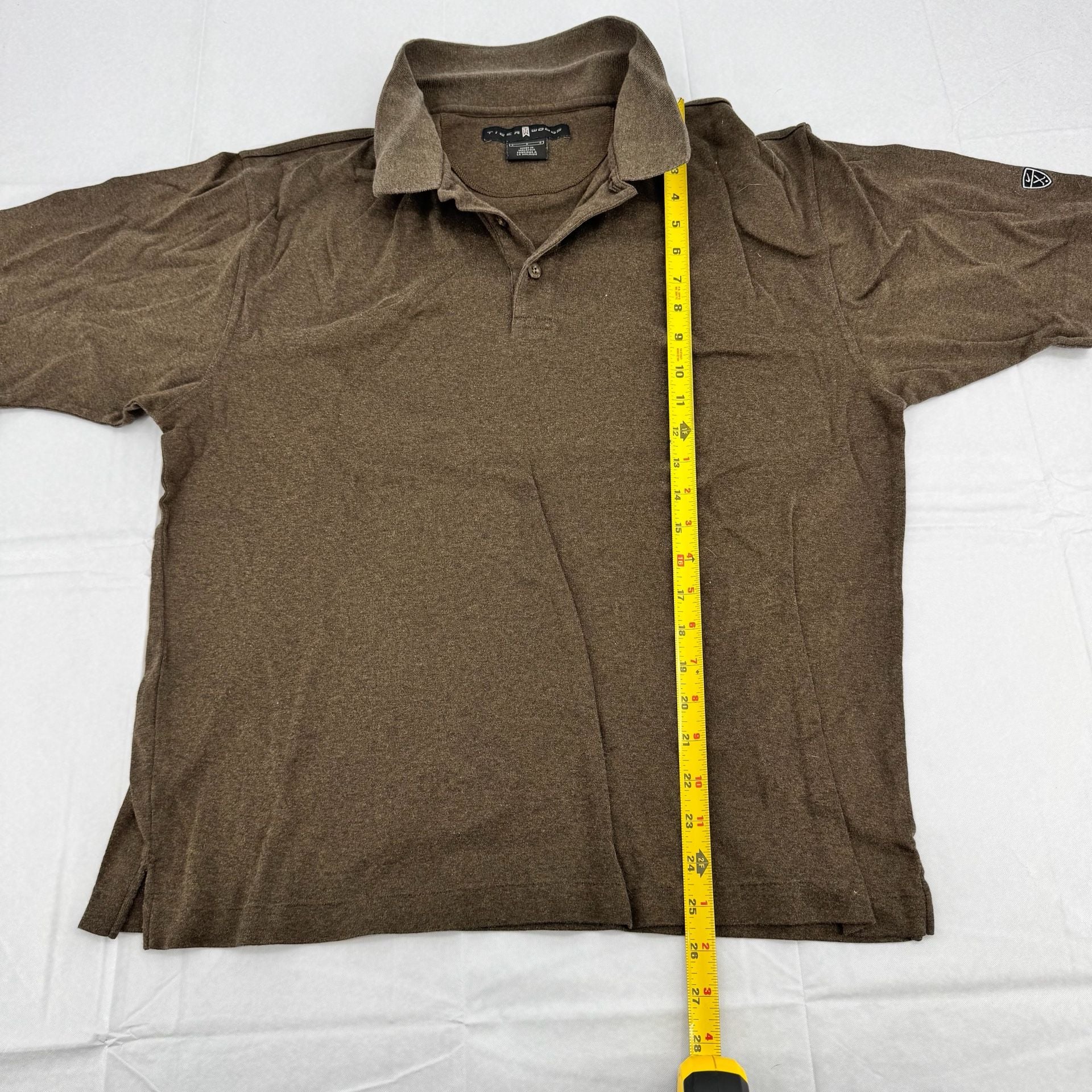 Tiger Woods Nike Golf Polo Shirt Size L Brown Short Sleeve TW Shield 6