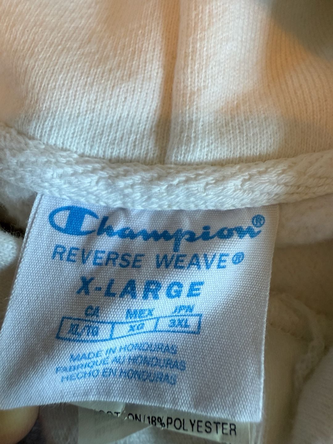 Champion Reverse Weave Hoodie Size XL White Chenille Script Logo 5