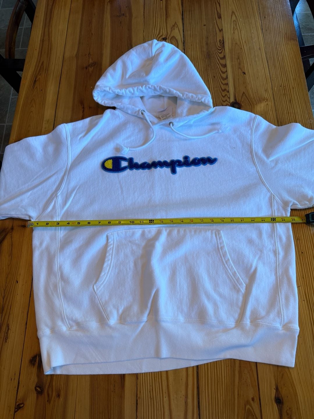 Champion Reverse Weave Hoodie Size XL White Chenille Script Logo 7