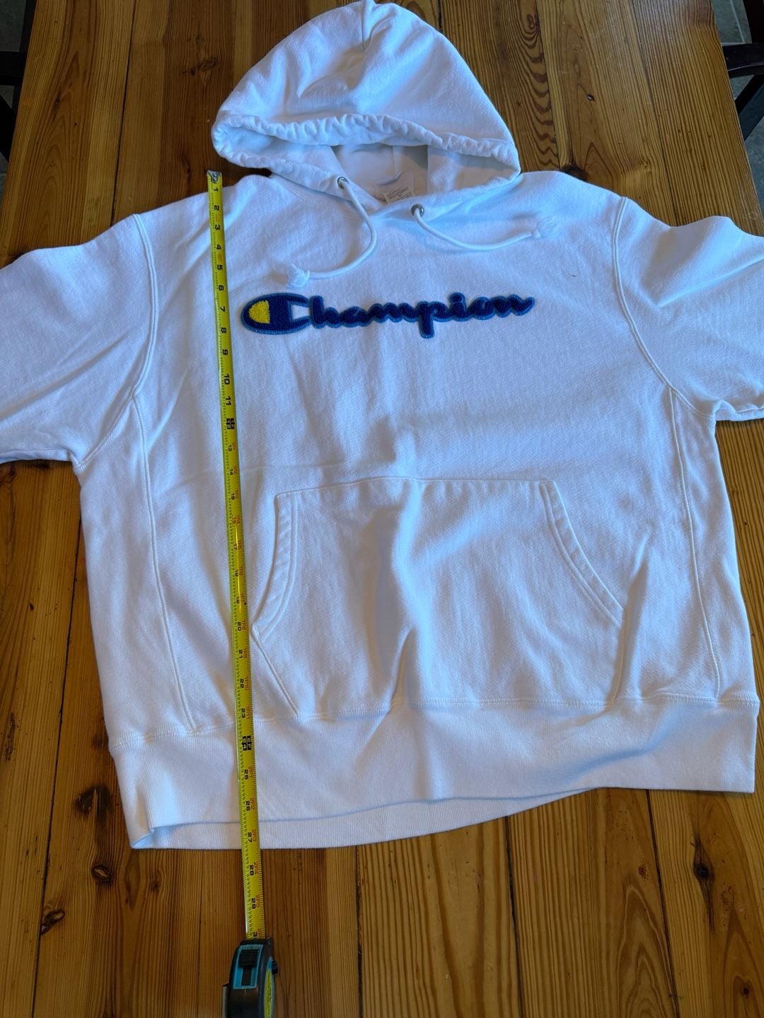 Champion Reverse Weave Hoodie Size XL White Chenille Script Logo 8