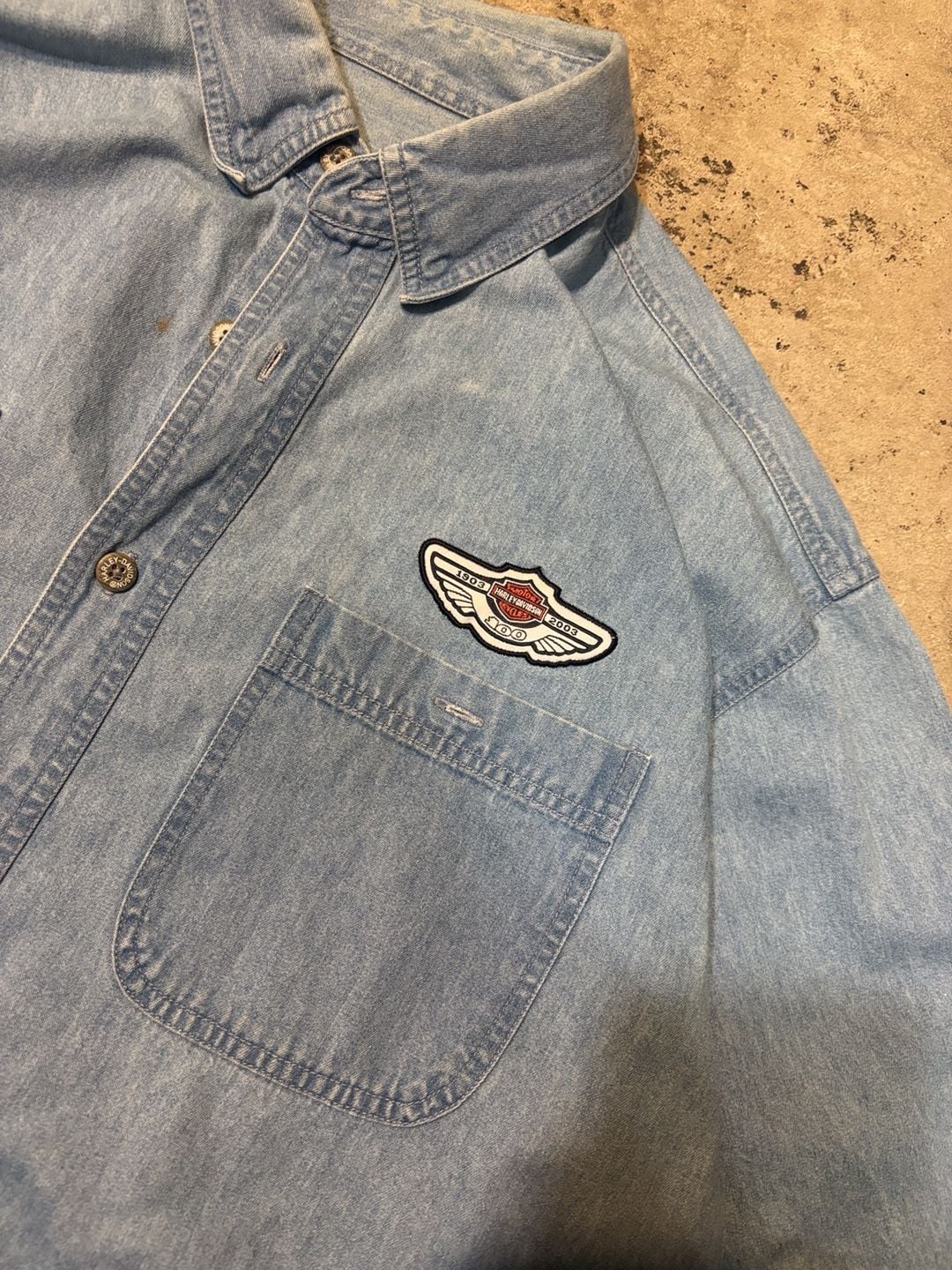Harley-Davidson Denim Short Sleeve Shirt Size L Blue 4
