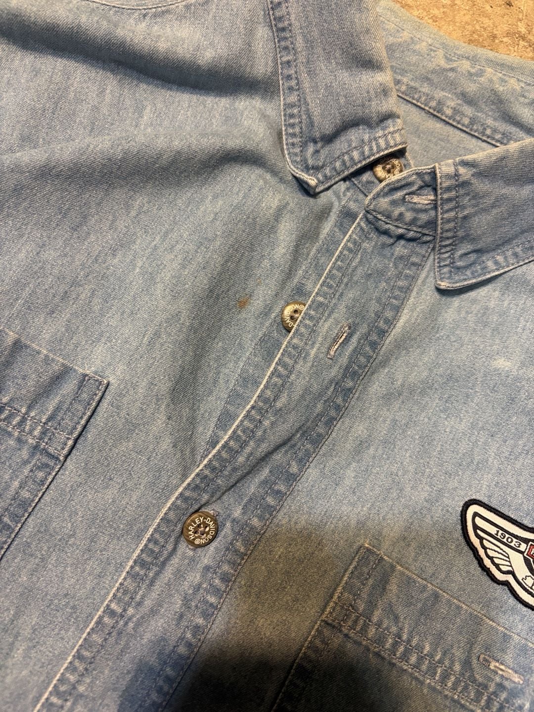 Harley-Davidson Denim Short Sleeve Shirt Size L Blue 5