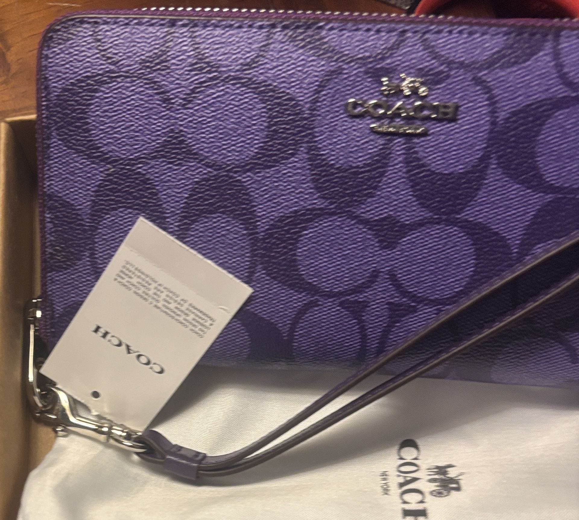 Coach Signature Purple Long Zip Around Wallet or Wristlet 3