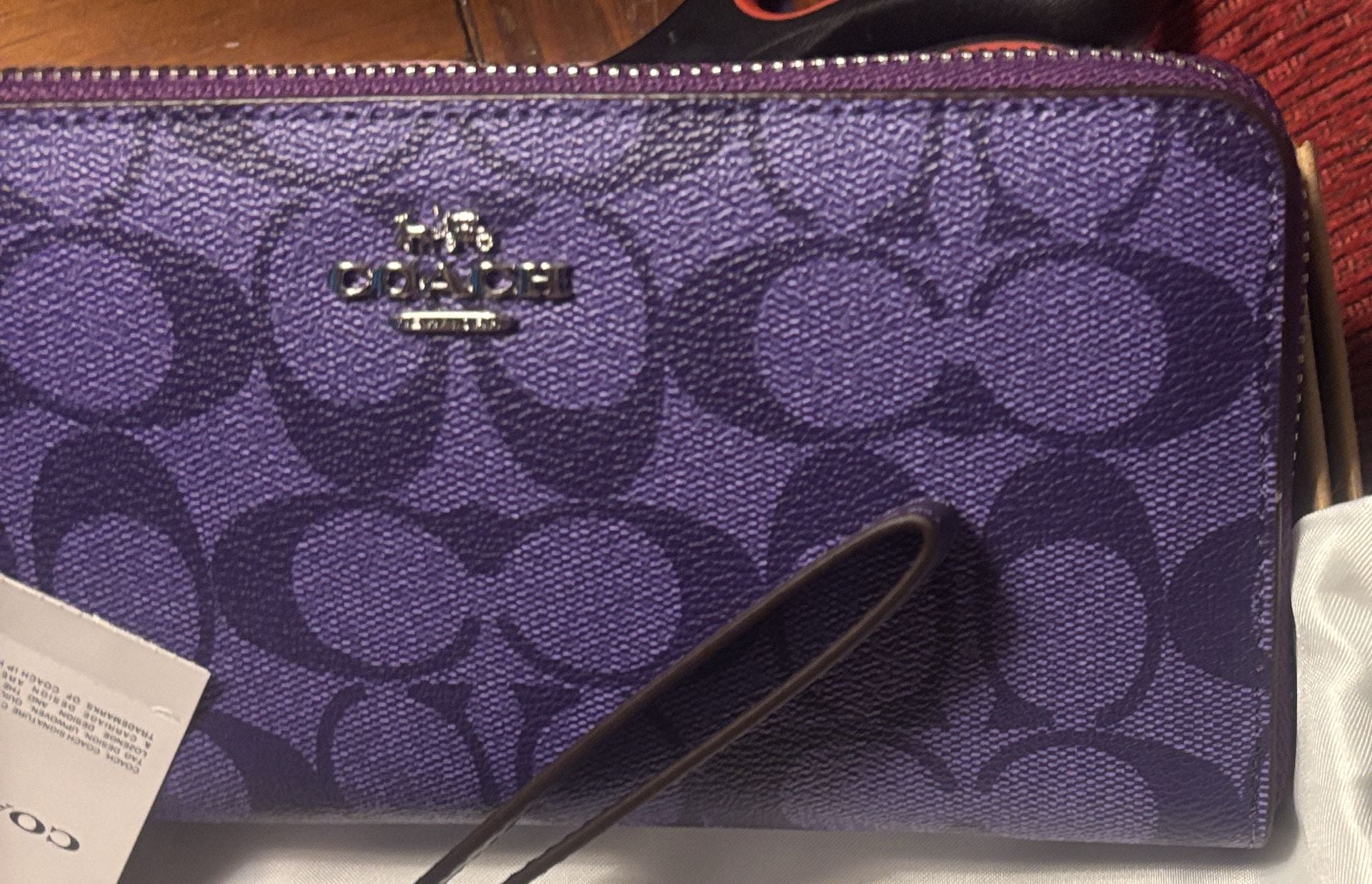 Coach Signature Purple Long Zip Around Wallet or Wristlet 4