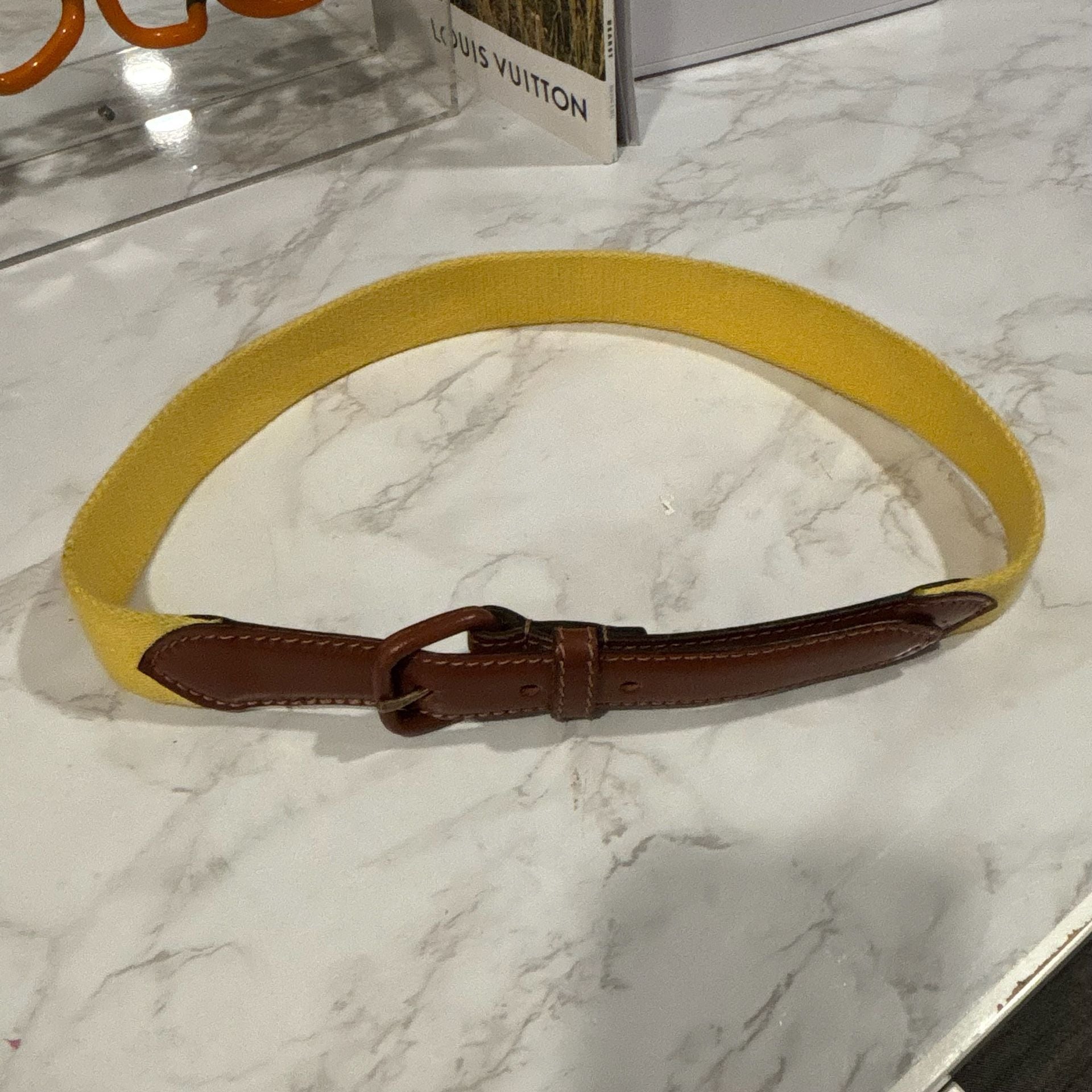 American Apparel Canvas Belt XSmall Yellow Brown Leather 2