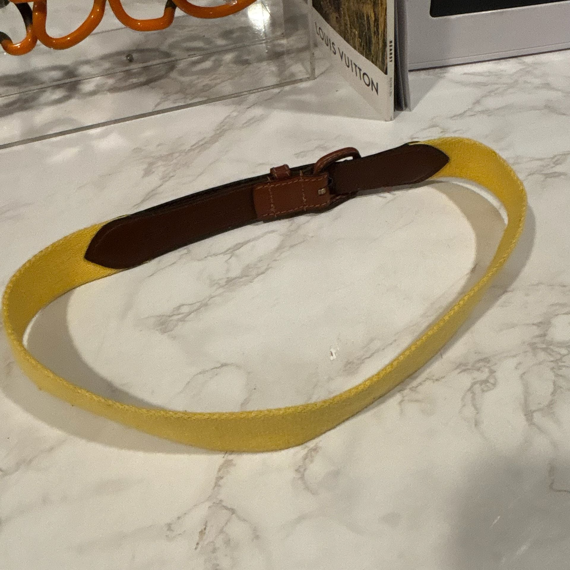 American Apparel Canvas Belt XSmall Yellow Brown Leather 3