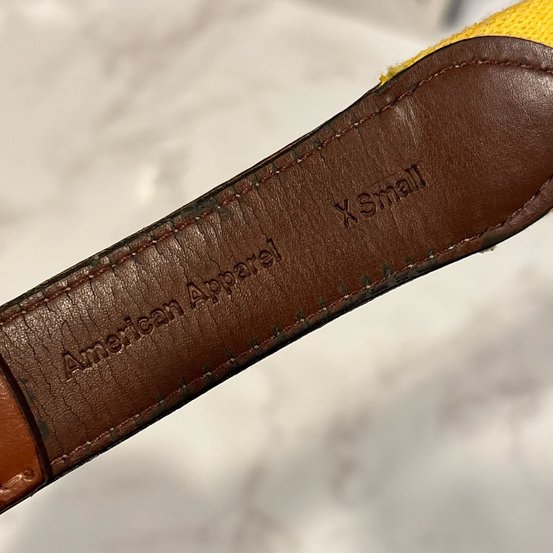 American Apparel Canvas Belt XSmall Yellow Brown Leather 4