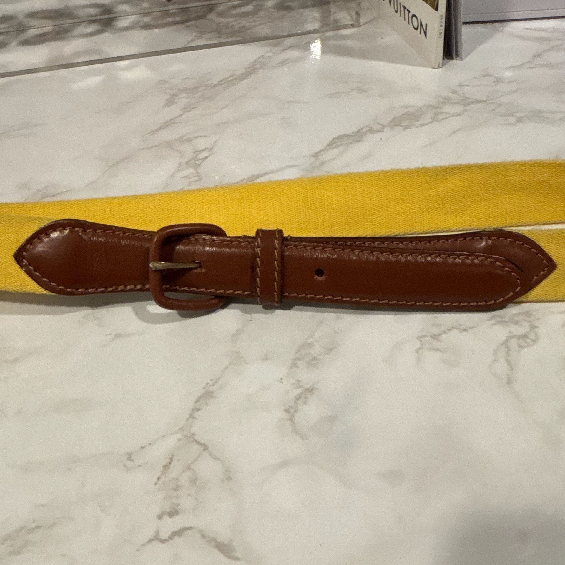 American Apparel Canvas Belt XSmall Yellow Brown Leather 5