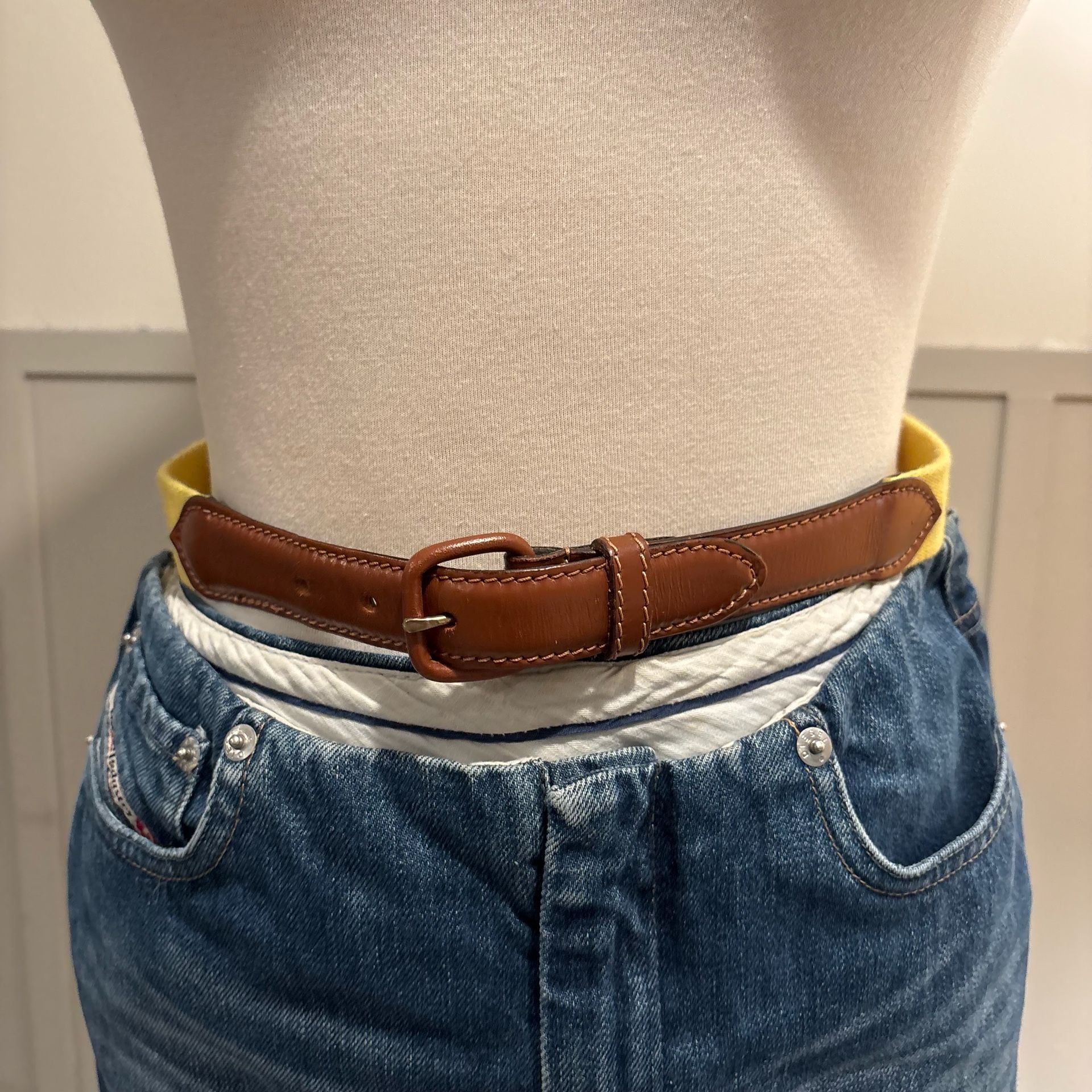 American Apparel Canvas Belt XSmall Yellow Brown Leather 7