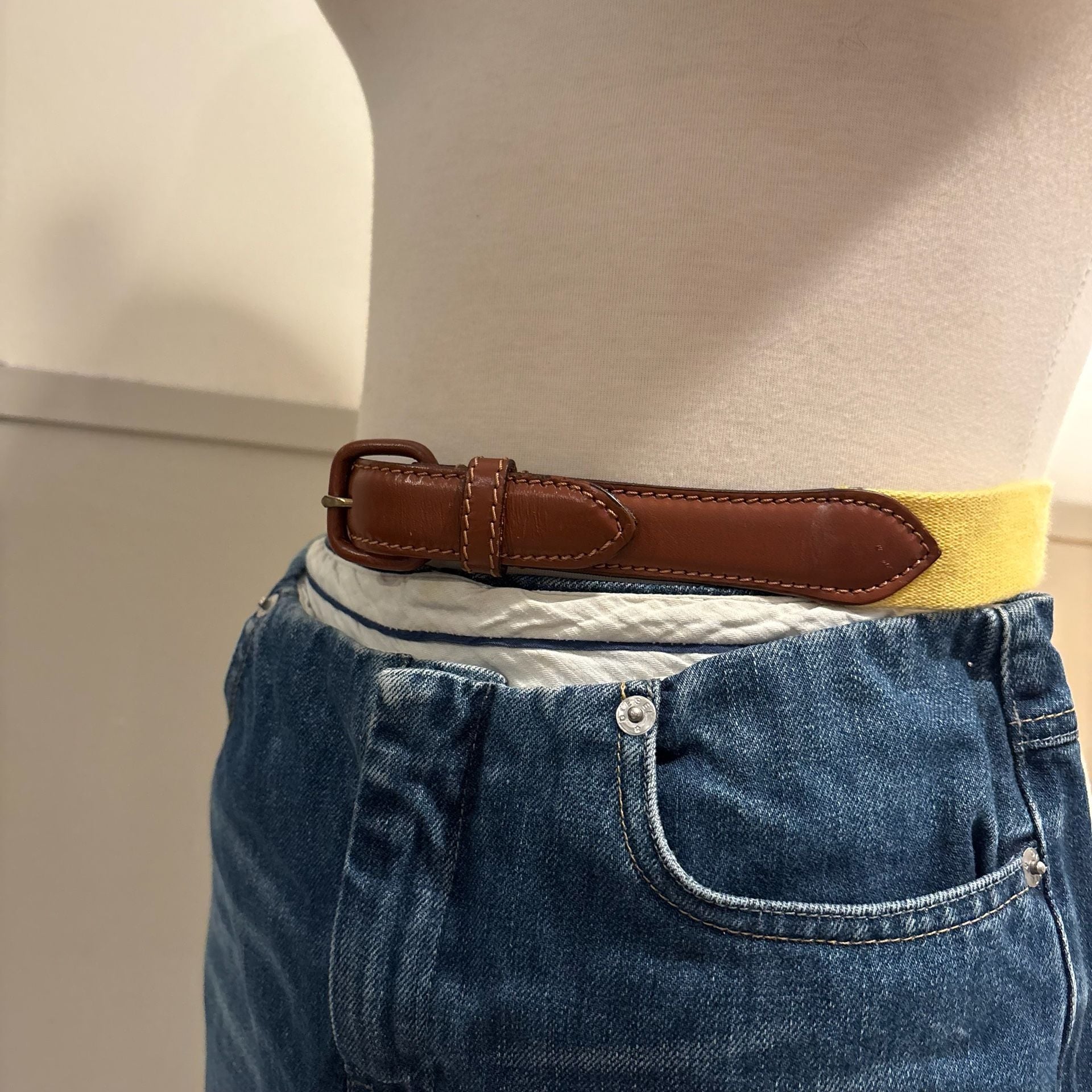 American Apparel Canvas Belt XSmall Yellow Brown Leather 8