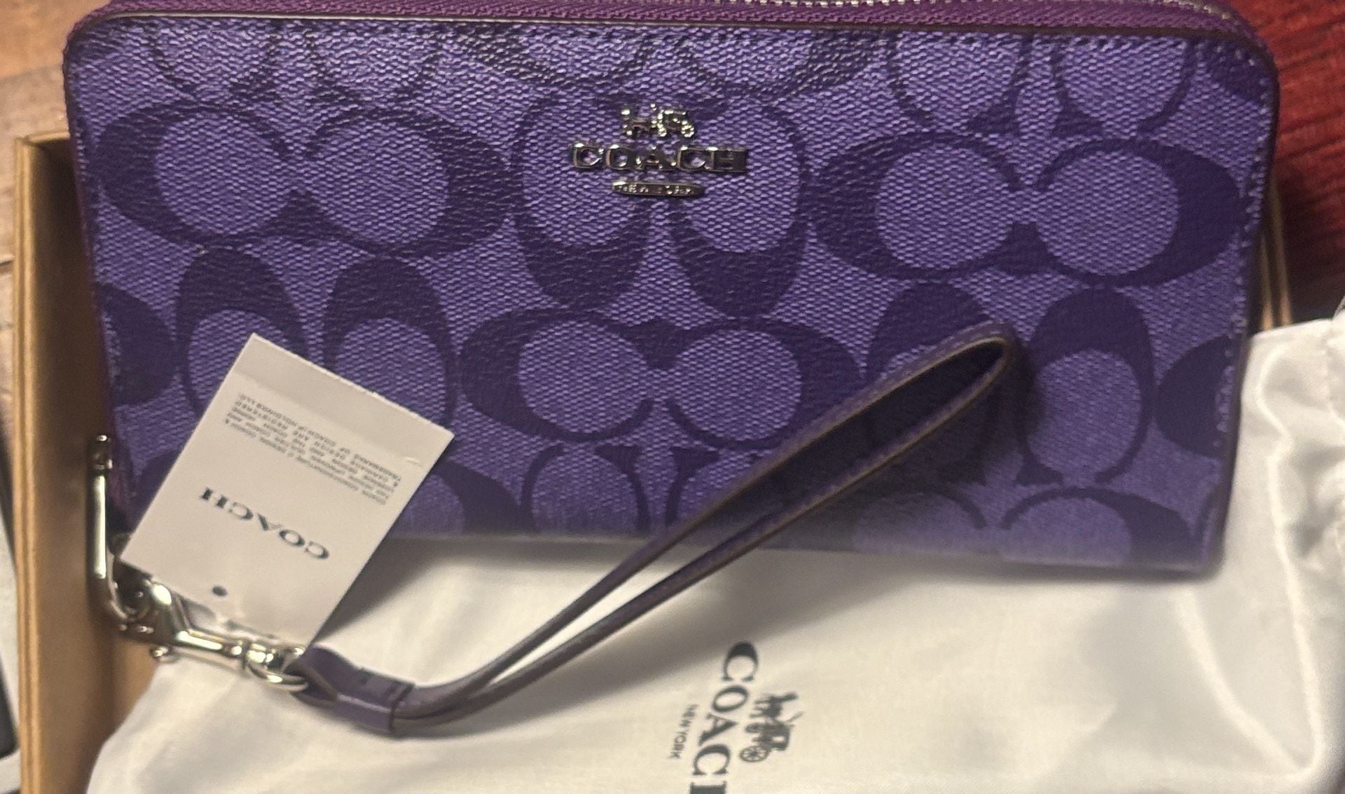 Coach Signature Purple Long Zip Around Wallet or Wristlet 2