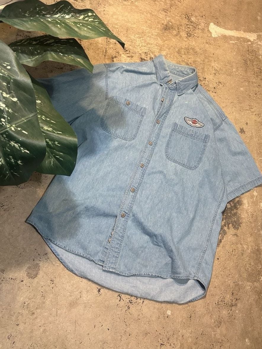 Harley-Davidson Denim Short Sleeve Shirt Size L Blue 3