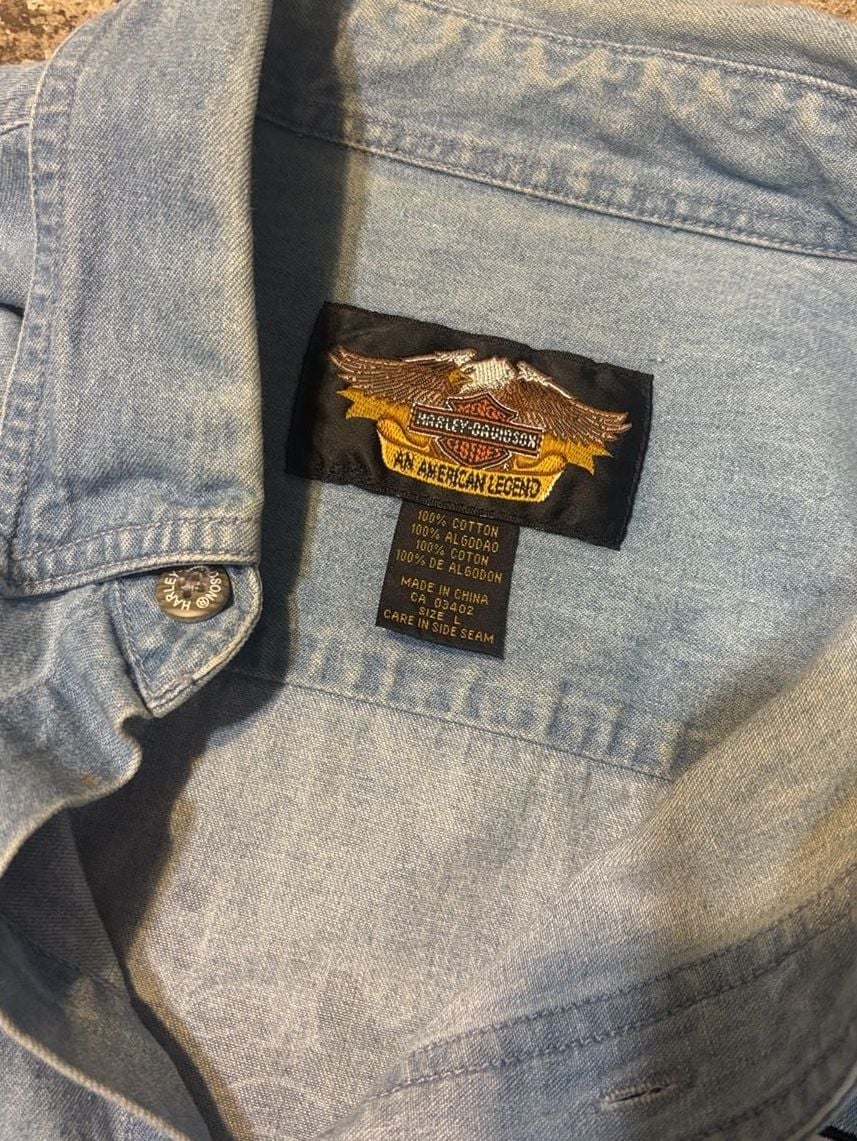 Harley-Davidson Denim Short Sleeve Shirt Size L Blue 6