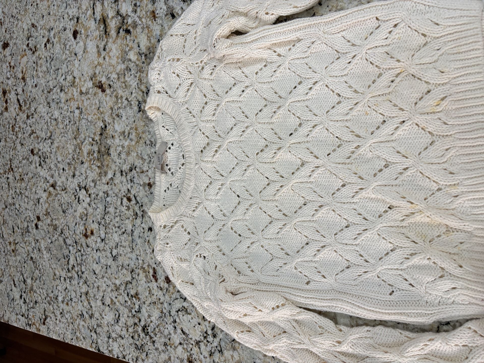 Loft Cable Knit Sweater Size S Cream Cotton Blend Pullover 2