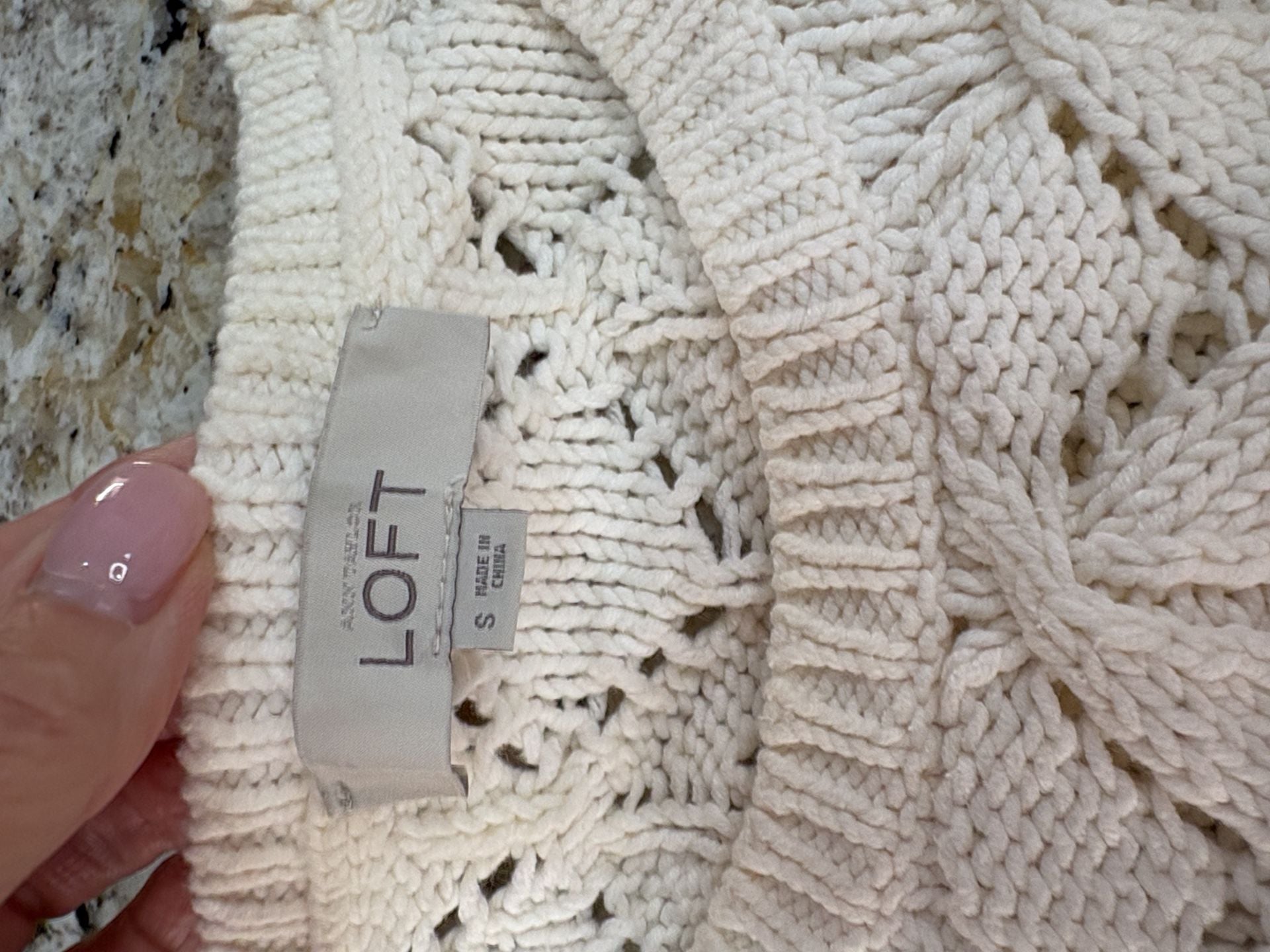 Loft Cable Knit Sweater Size S Cream Cotton Blend Pullover 3