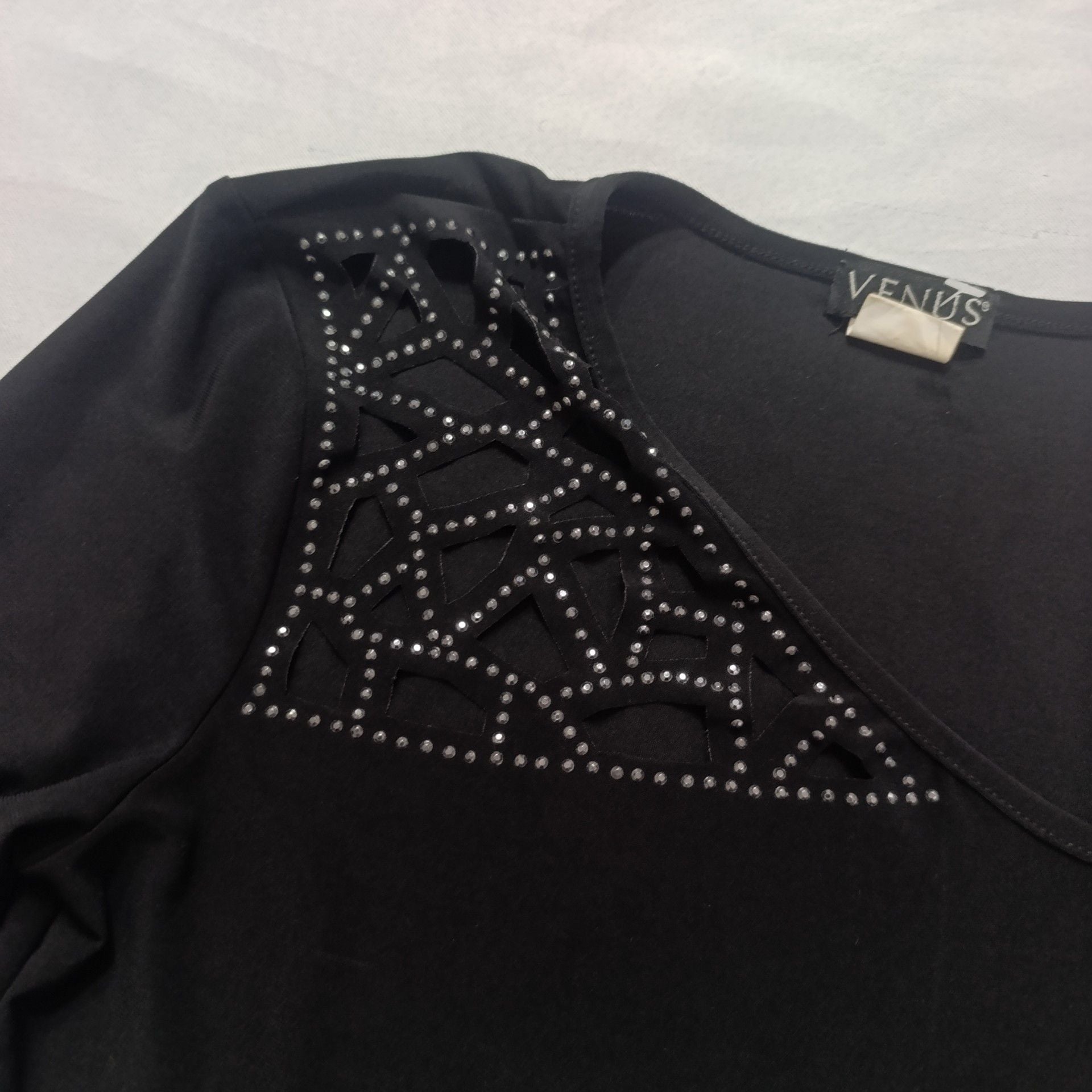 Venus Long Sleeve Top Size XS Black Rhinestone Cutout Shoulder 4