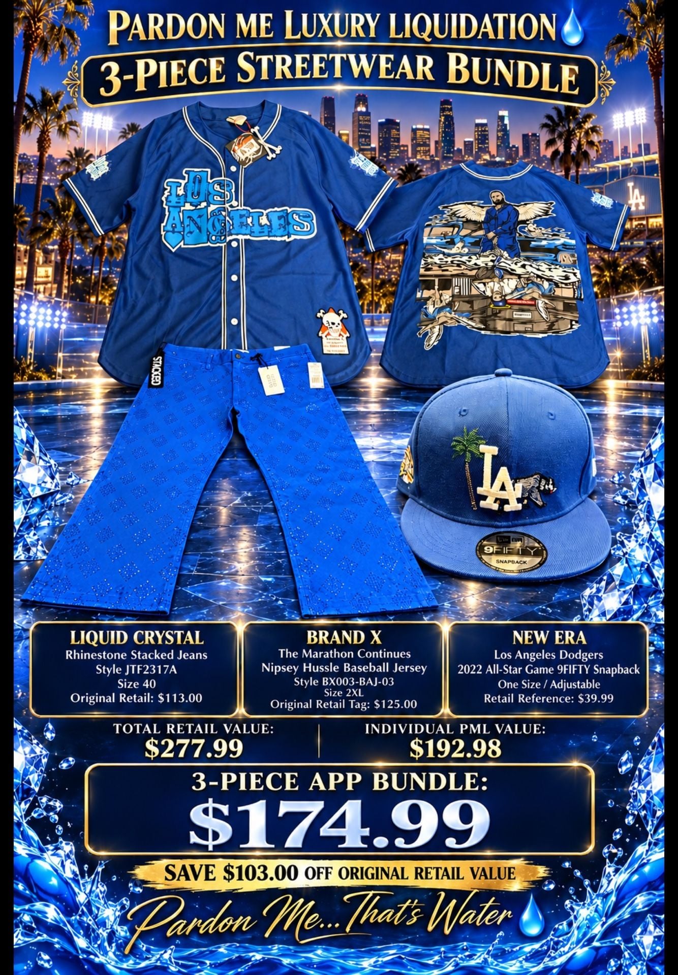 Pardon Me Luxury 3-Piece Streetwear Bundle – Liquid Crystal, Brand X & New Era 1