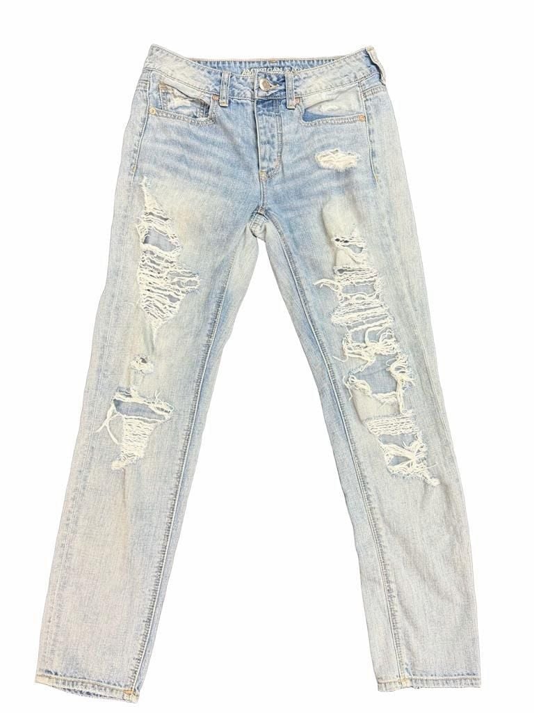 American Eagle Tomcat Jeans Size 2 Light Wash Distressed Button Fly 2