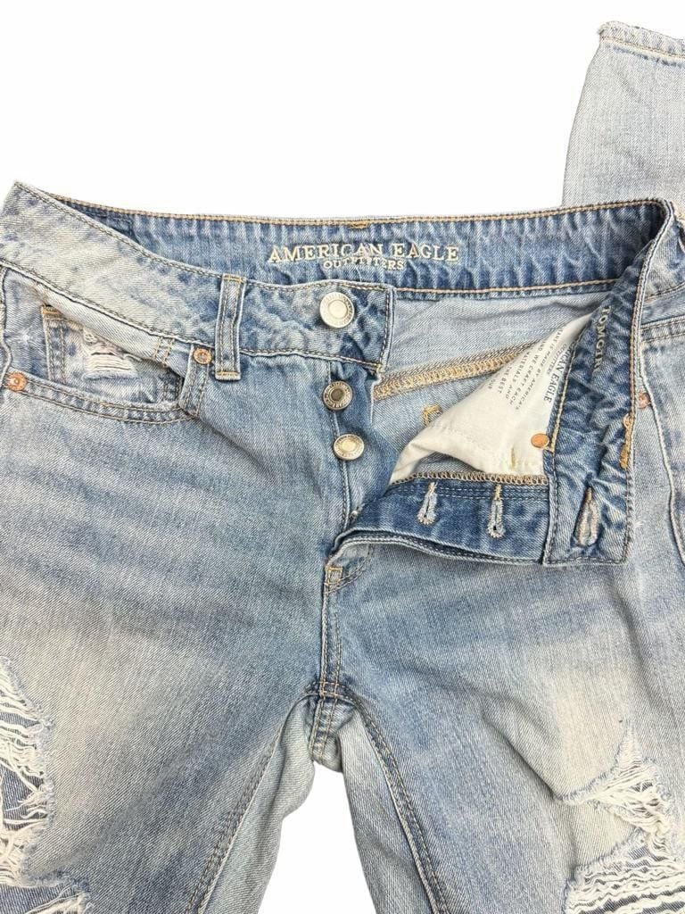 American Eagle Tomcat Jeans Size 2 Light Wash Distressed Button Fly 4