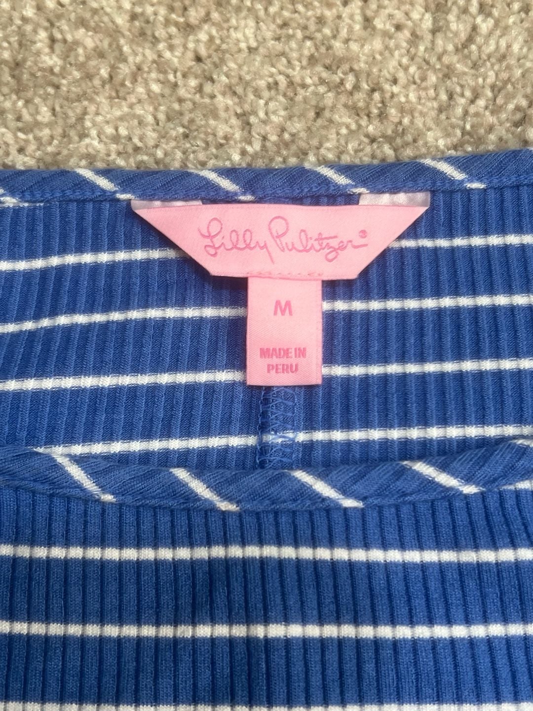 Lilly Pulitzer Dress Size M Blue White Striped Ribbed Lace Sleeve 4