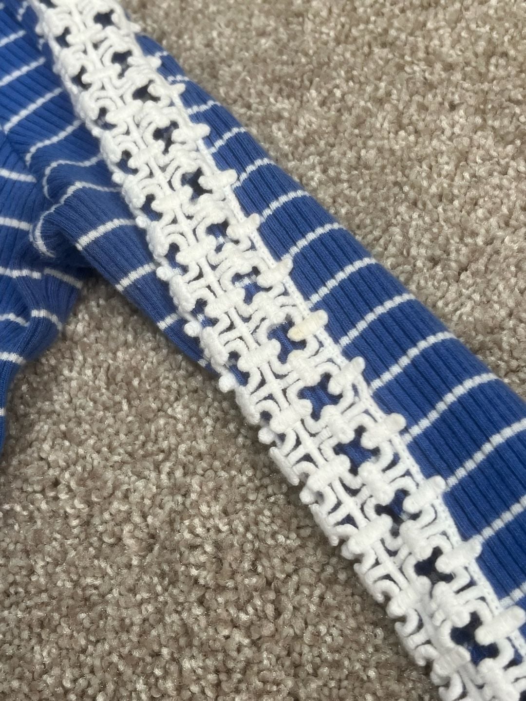 Lilly Pulitzer Dress Size M Blue White Striped Ribbed Lace Sleeve 9