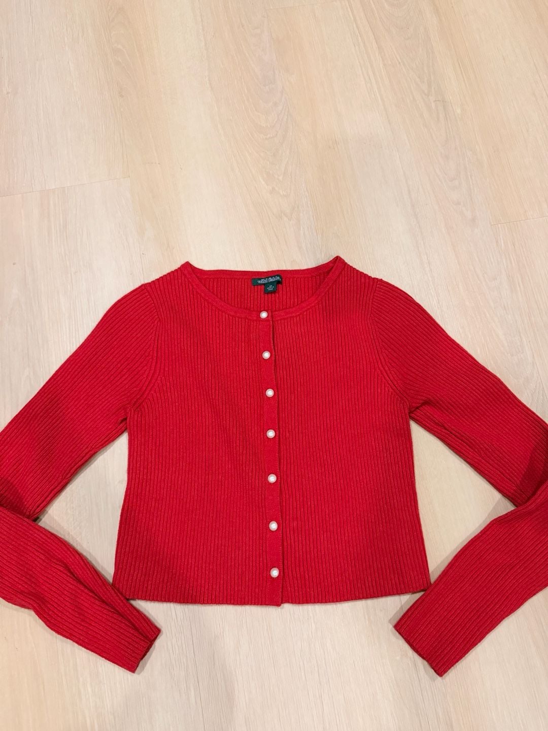 Wild Fable Cardigan Sweater Size XS Red Ribbed Pearl Buttons 2