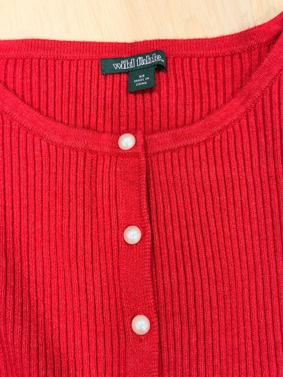 Wild Fable Cardigan Sweater Size XS Red Ribbed Pearl Buttons 4