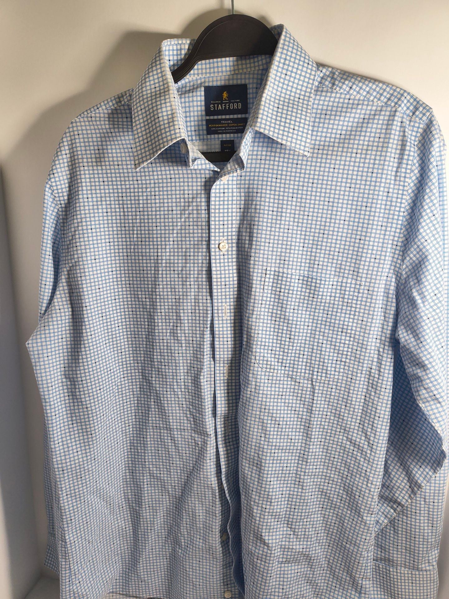 Stafford Travel Performance Dress Shirt Size 15.5 Blue Grid 1