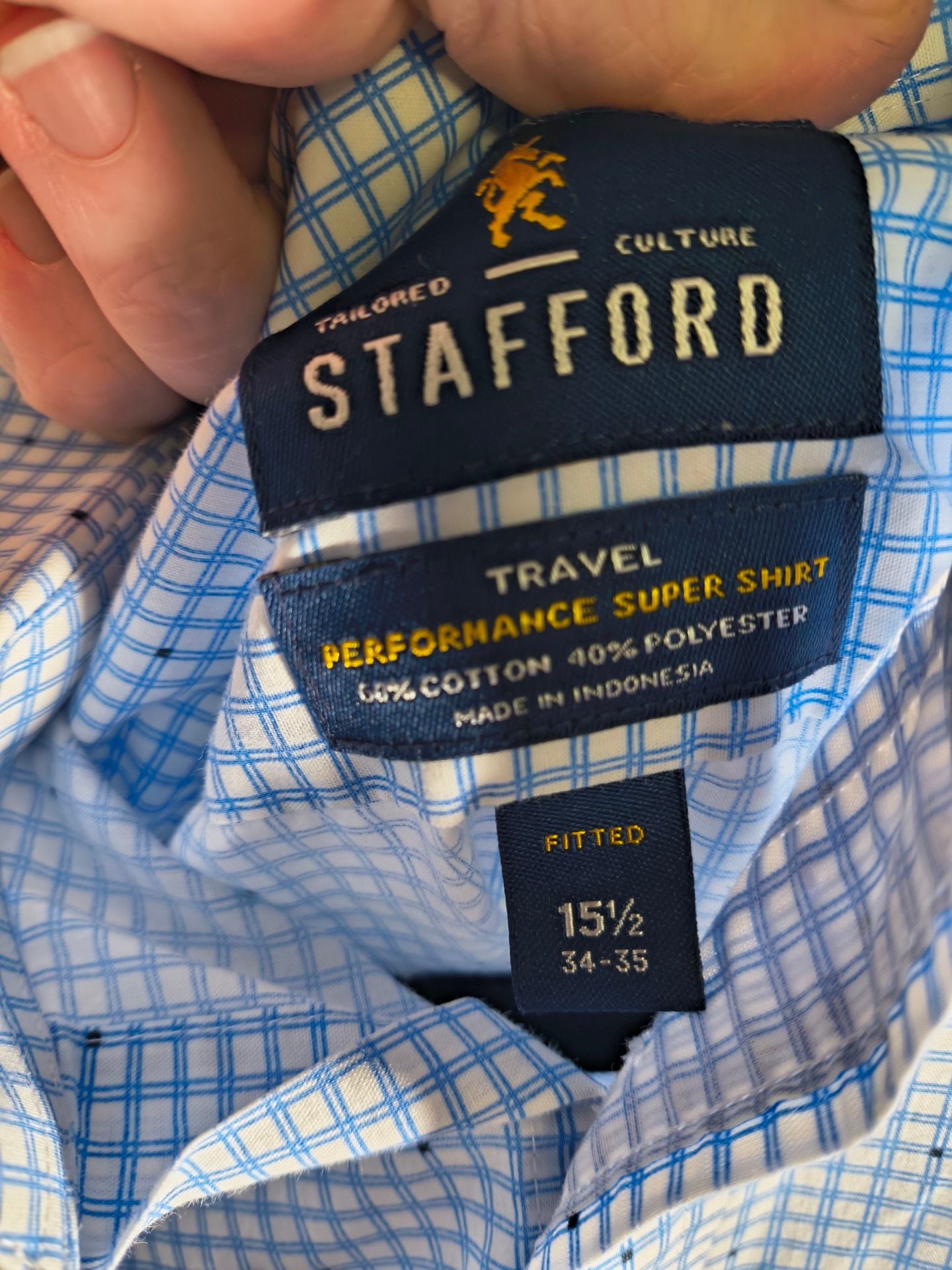Stafford Travel Performance Dress Shirt Size 15.5 Blue Grid 3