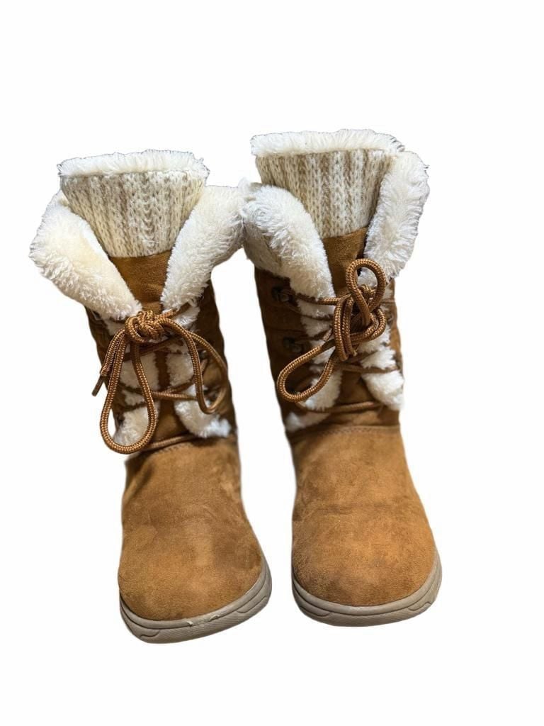 Liz Claiborne Tan Faux Fur Lined Winter Boots Size 6 Cozy Lace Up 3