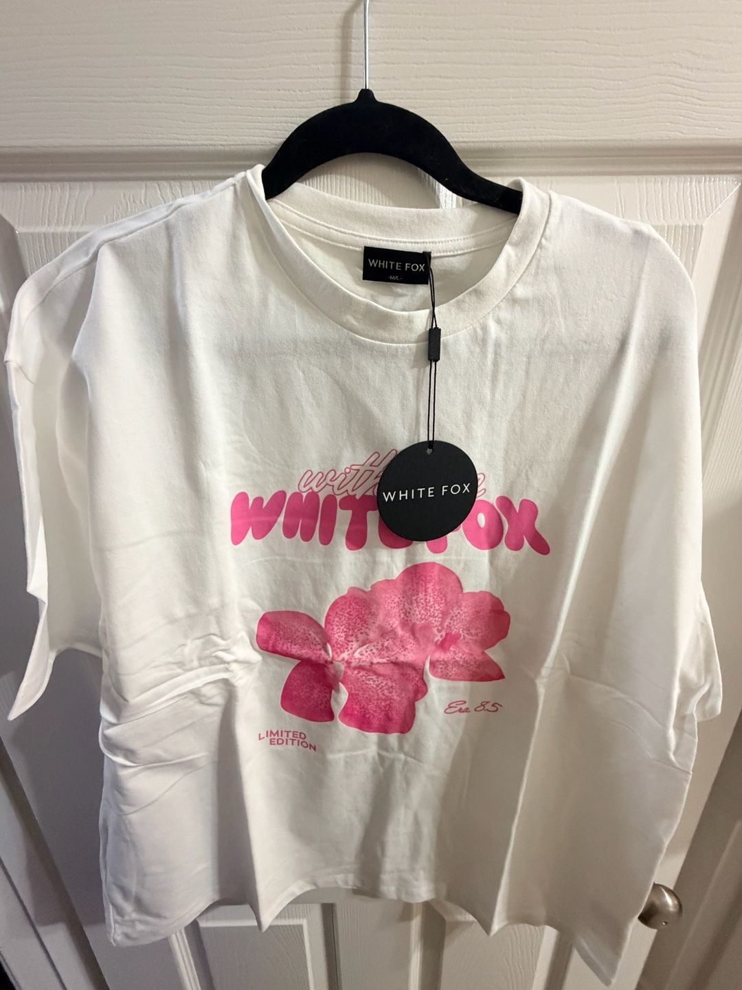 White Fox T-Shirt M/L White Pink Graphic Tee 4