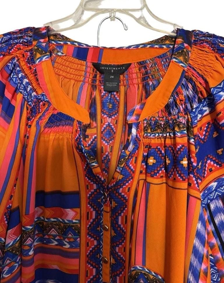 2-Piece Outfit Investments Geometric Blouse 2X & 16W JM Pants Size 2X 2