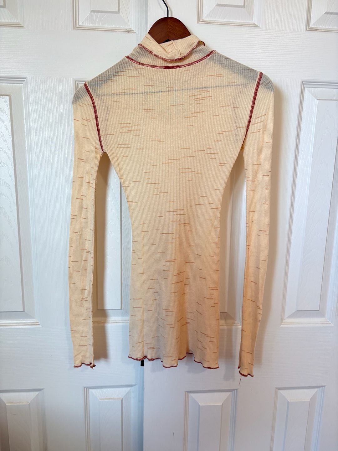 Free People Mock Neck Thermal Top Cream Long Sleeve Lace Detail 13