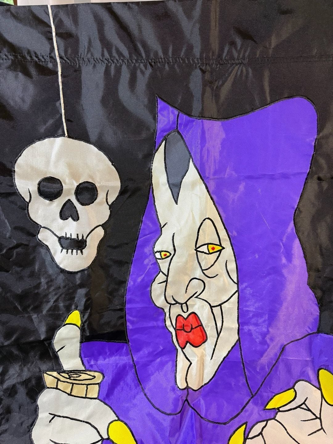 Vintage Halloween Witch and Skull Nylon House Flag Banner 27.25x39.5 9