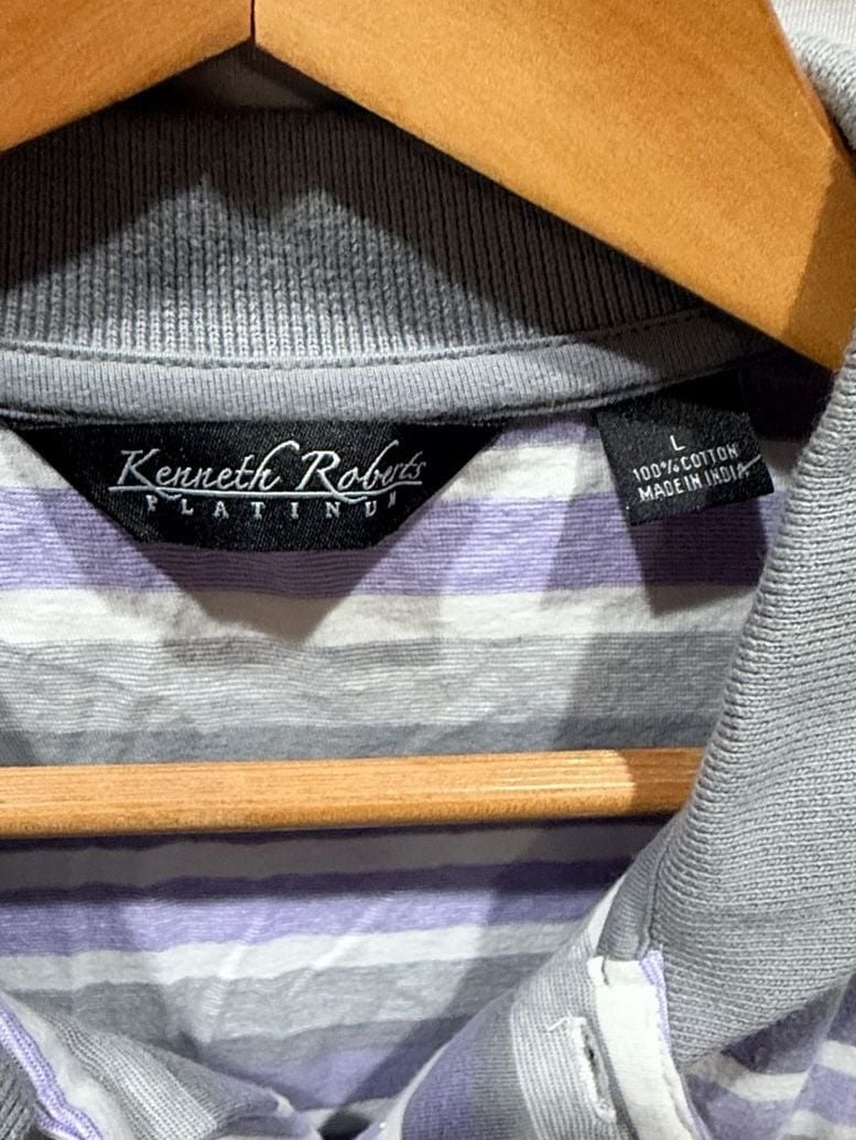 Kenneth Roberts Platinum Polo Shirt Size L Striped Cotton 3