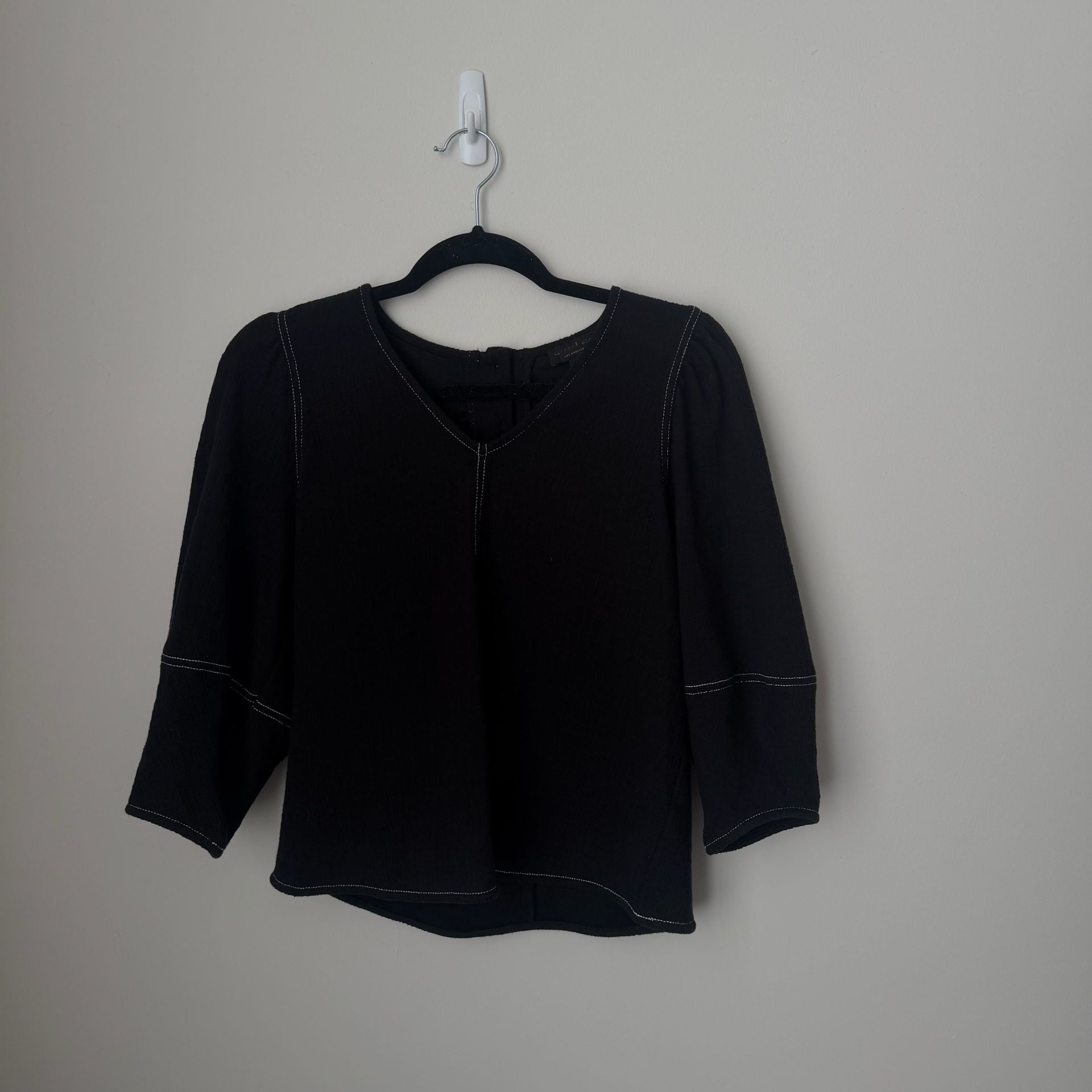 Current Air Los Angeles Top Size XS Black Contrast Stitching 3/4 Sleeve 2