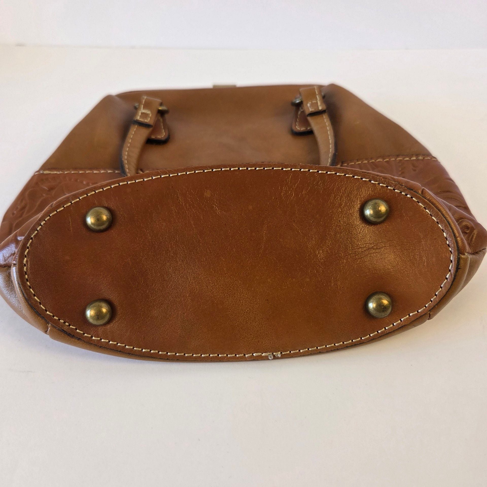 Patricia Nash Gracchi Tooled Leather Frame Satchel Bag Florence Tan Pre-owned 5