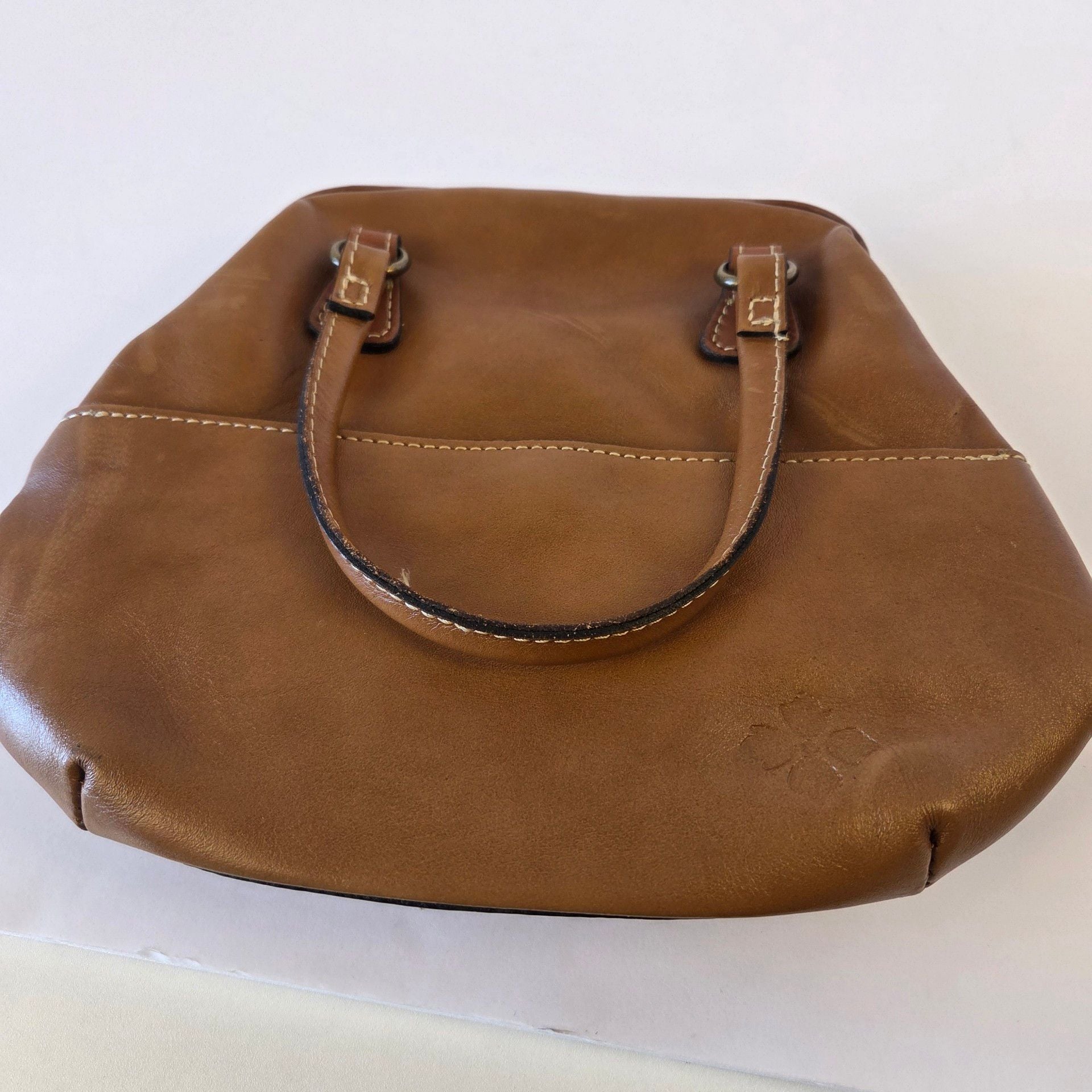Patricia Nash Gracchi Tooled Leather Frame Satchel Bag Florence Tan Pre-owned 8