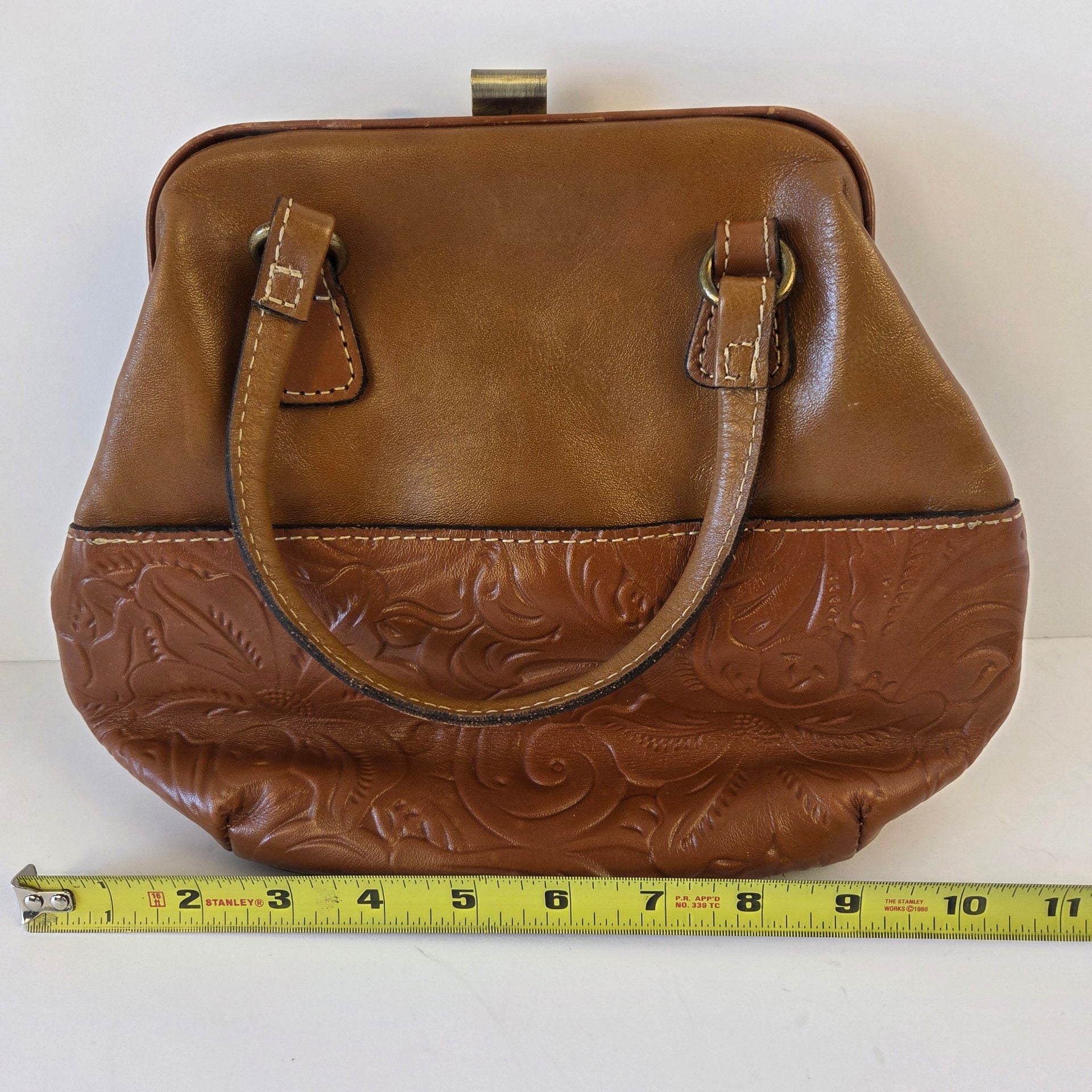 Patricia Nash Gracchi Tooled Leather Frame Satchel Bag Florence Tan Pre-owned 9