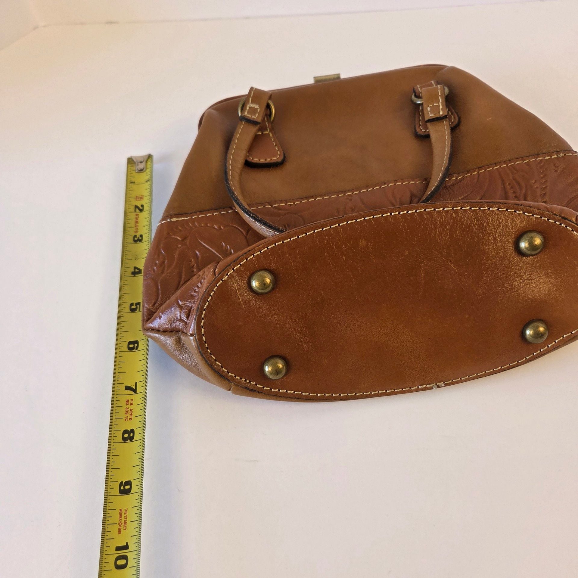 Patricia Nash Gracchi Tooled Leather Frame Satchel Bag Florence Tan Pre-owned 10