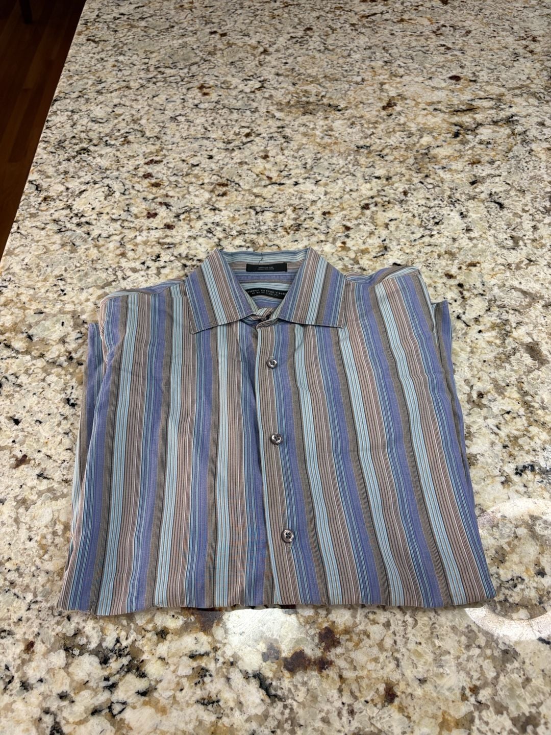 Henry Grethel Design Striped Button Down Shirt XL Blue Brown Cotton 2